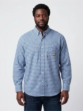 Rasco FR XL LONG Blue Plaid Button Long Sleeve Professional Fire Resistant Work